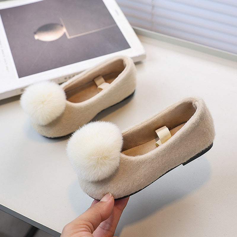 Vancahao girlfall and winterfleece-lined lambswool outwear cotton shoes new arrival fur ball slip-on cute fur shoes