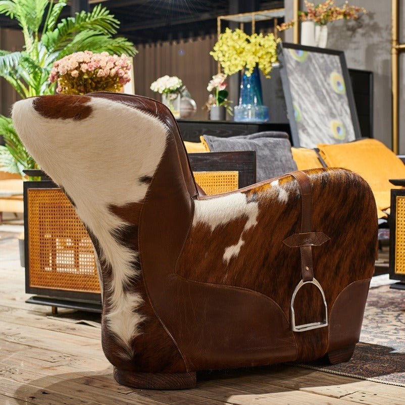 Single sofa chair combination cowhide villa room cigar bar lounge chair oil wax leather saddle chair medieval chair