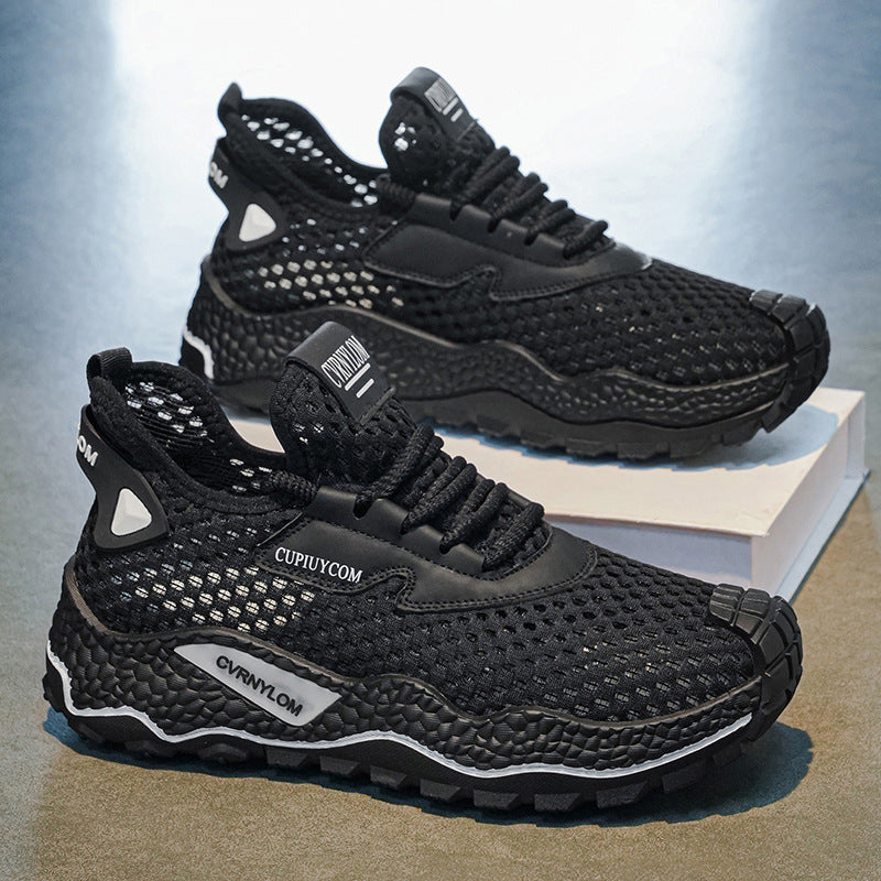 Men's mesh breathable shoes summer lightweight running shoes anti-odor hollow-out athletic casual dad shoes versatile soft sole trendy