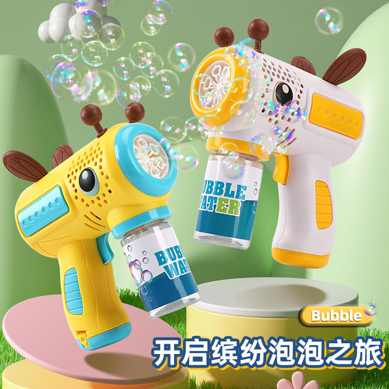 Kids' cartoon bee electric bubble gun - multi-hole bubble maker with lights - handheld bubble blower for outdoor fun