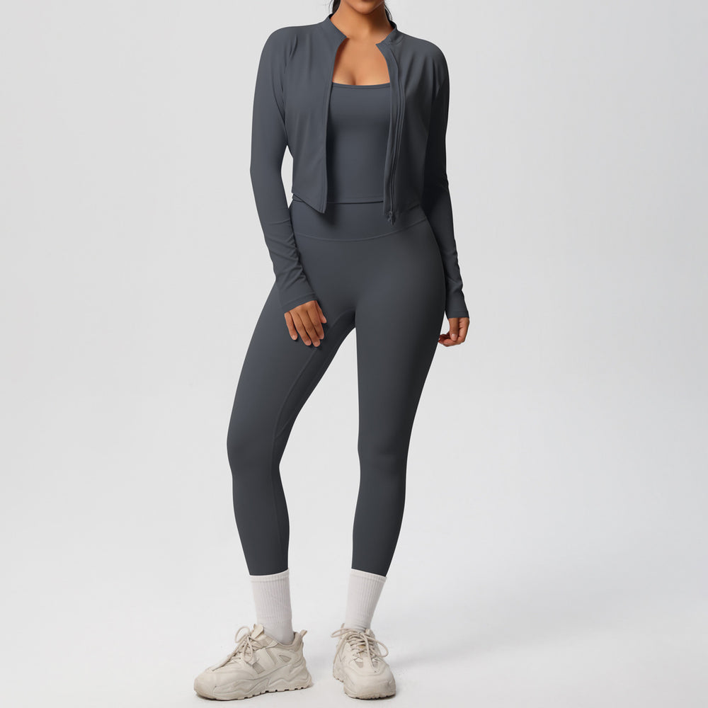 fashionpure color brushed nude breathable sling yoga suit running fitness sportswear three-piece set for women