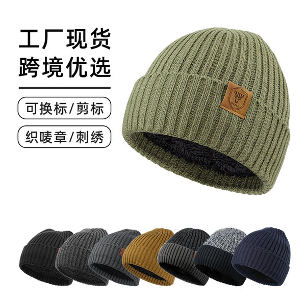Autumn and winter hats women's new knitted hats men's big head circumference warm plush hats students solid color cold-proof melon fur hats