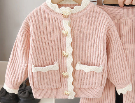 Girls' knitted sweater cardigan & pants set - new autumn  collection - two-piece outfit for little girls