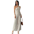 european and american cross-border summer new arrival: asymmetrical ruffle backless top and high-waisted pants two-piece set for women