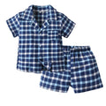 Boys' spring/autumn lightweight cotton short-sleeve cardigan plaid pajama set - kids' loungewear