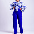 D316 european and american style women's clothing  autumn/winter loose plus size casual printed long sleeve shirt and wide leg pants cross-border two-piece set