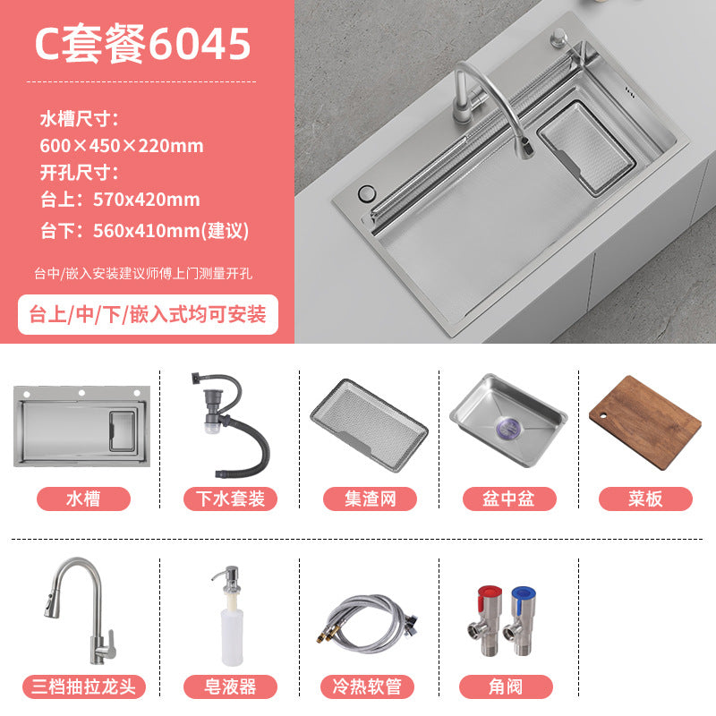 Double slag collection sink large single slot high quality stainless steel kitchen sink thickenedfor home dishwashing sink vegetable sink
