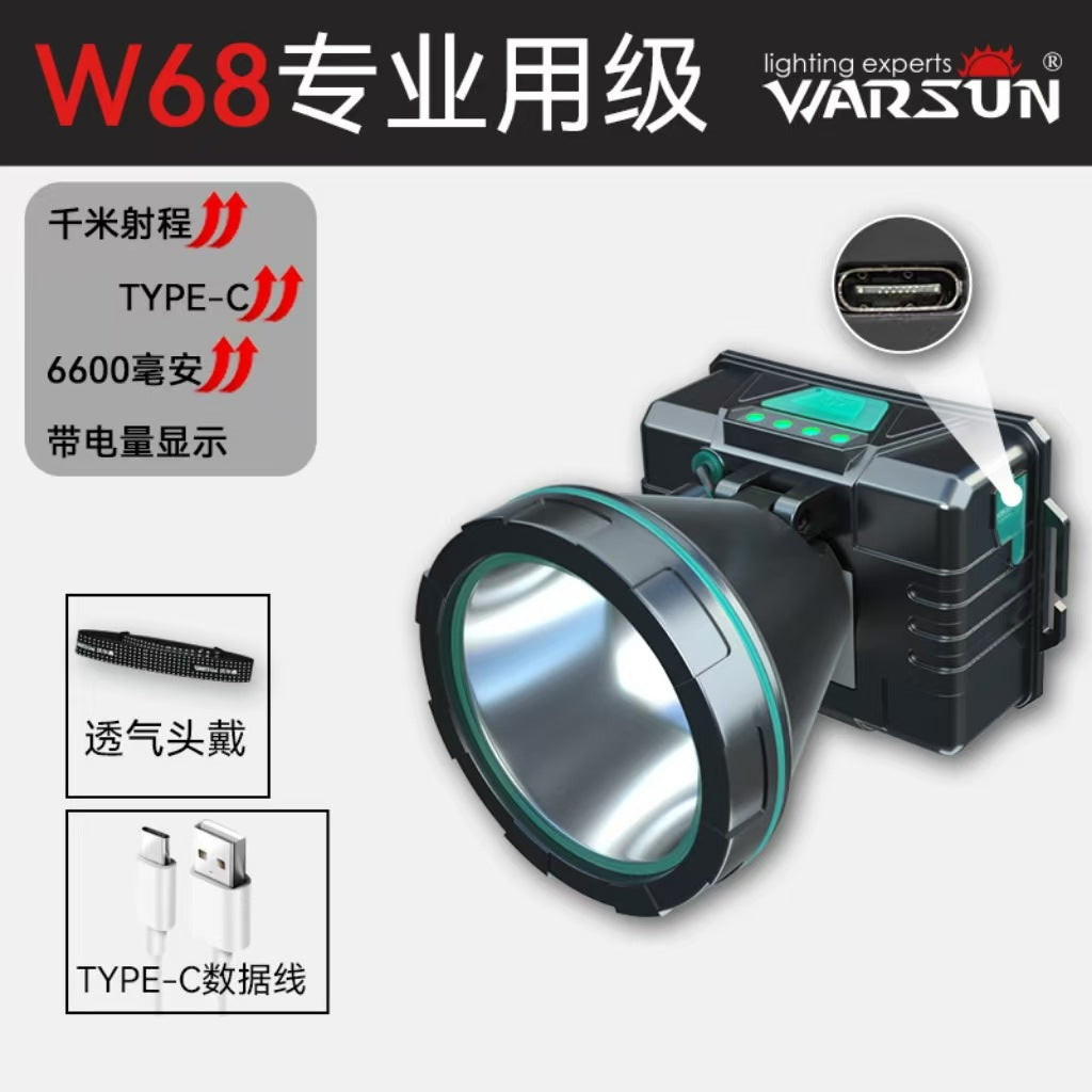Walson manufacturer W68 strong light headlamp charging long-range super bright head wearing ultra-light night fishing special mining lamp headlamp