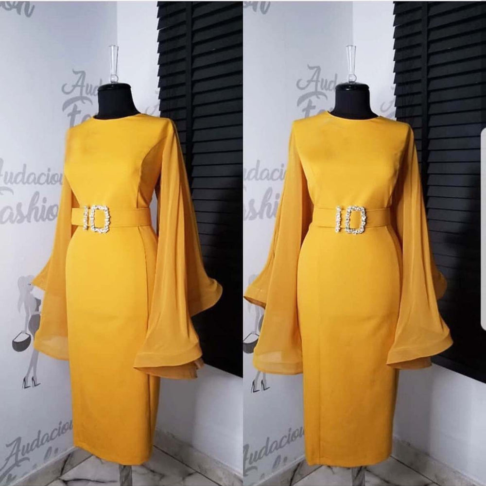 Fashion royal sister style silm tight hip-covering exaggerated large bell chiffon sleeves matching diamond large belt