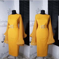 Fashion royal sister style silm tight hip-covering exaggerated large bell chiffon sleeves matching diamond large belt