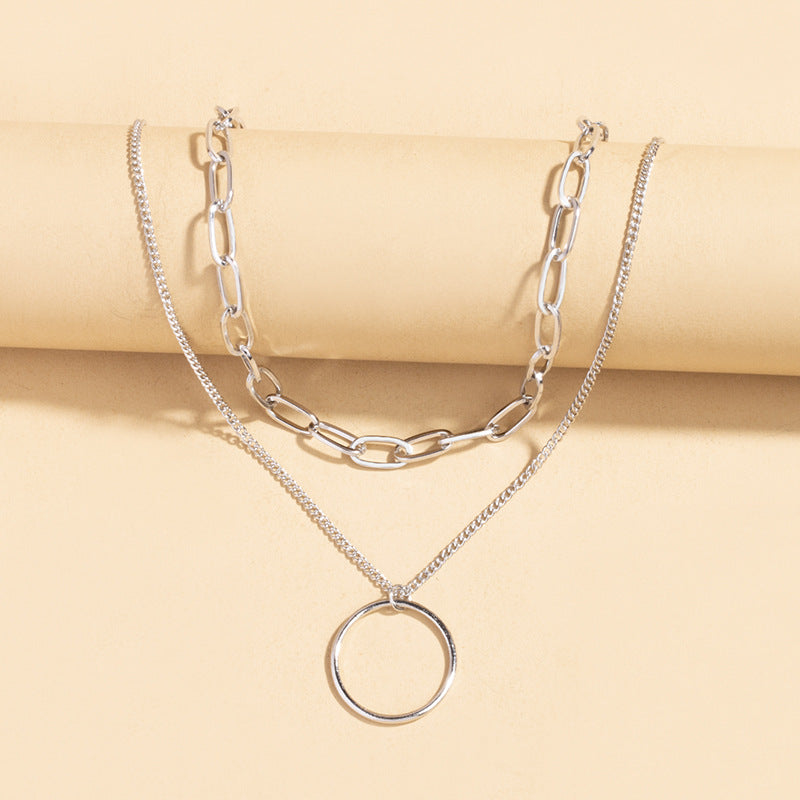 Wholesale women's necklace accessories - european & american style, autumn/winter sweater chains, unique silver-plated circle & chunky chain layering necklaces, choker necklaces