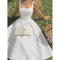 Women's new summer romantic elegant solid color jacquard square neck sleeveless maxi dress with cinched waist