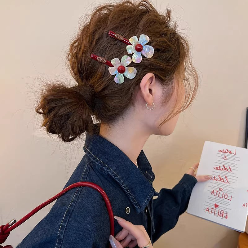 Symphony acetate flower hair clip women's side clip side hair clip 2026 new style bangs clip duckbill clip forehead hair accessories winter