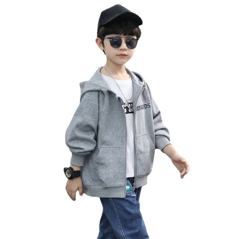 Boys' fleece-lined hoodie jacket - new autumn collection - outerwear for older boys and teens - winter apparel - student baseball jacket cardigan