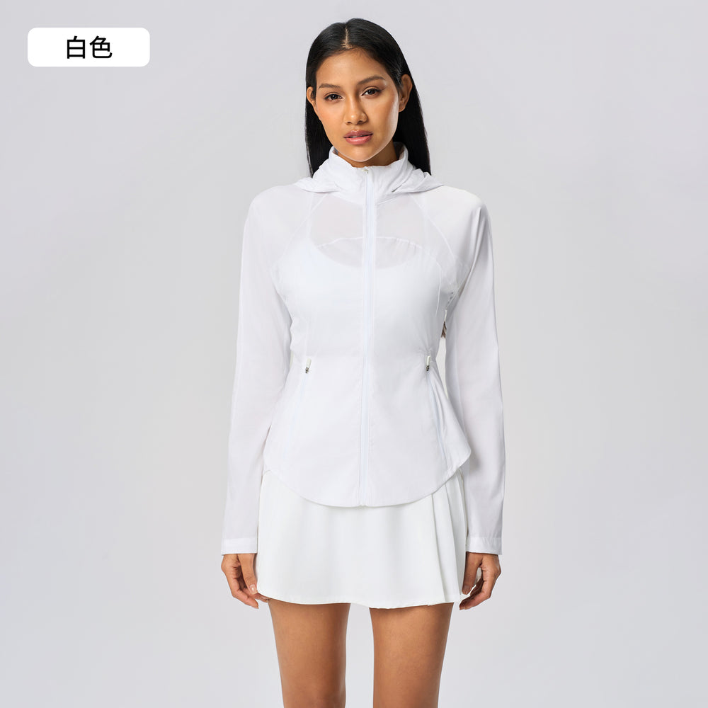 Summer cooling sun protection clothing for women - uv protection, slimming waist design, concealable hood, outdoor sun protection jacket dss098