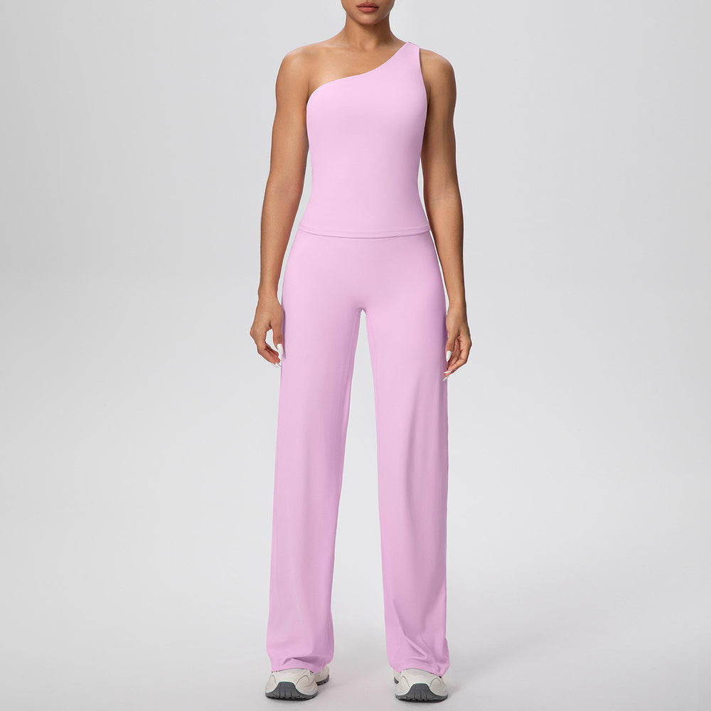New arrival: cross-border double-sided brushed microfiber solid color compression set - high-stretch activewear for running, fitness, and yoga (two-piece)