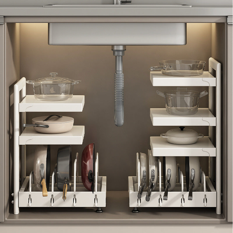 Kitchen cabinet pot rack organizer, multi-tier under sink storage shelf for home use