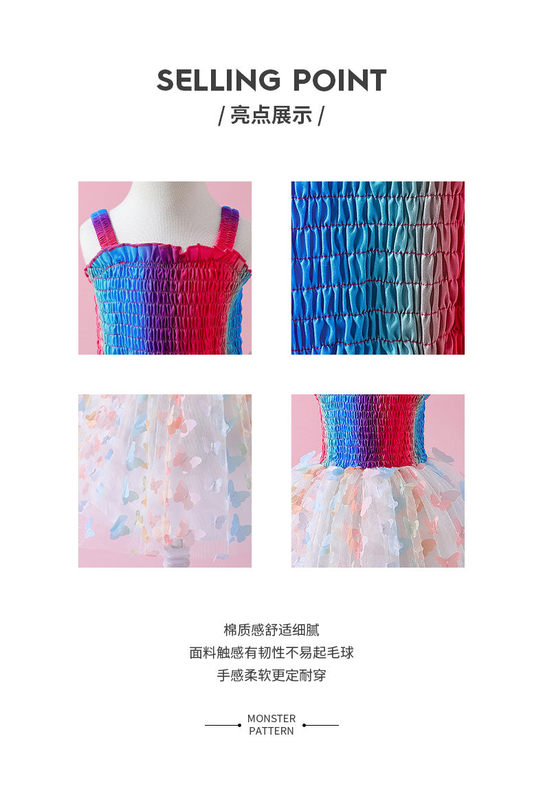 Exportgirldresssummer suspender style gauze skirt colorful butterfly element rainbow kids tutu skirt
