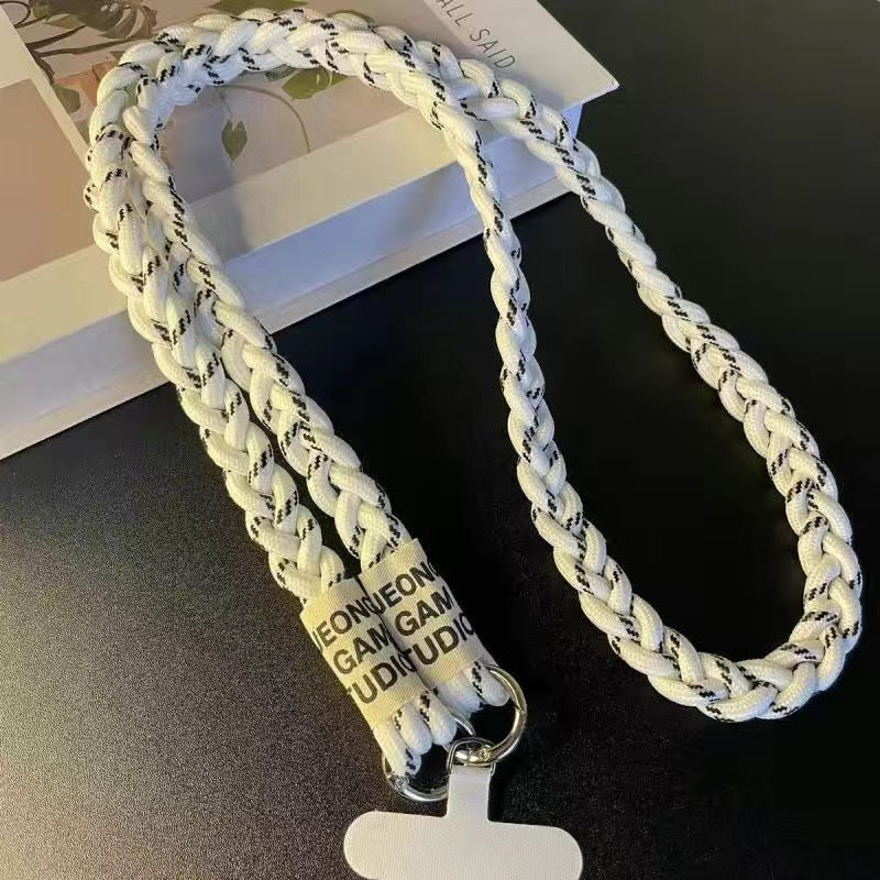 Three-strand braided thickened ponytail long crossbody rope can be carried by men and women outdoor handmade strong cable stitch mobile phone lanyard