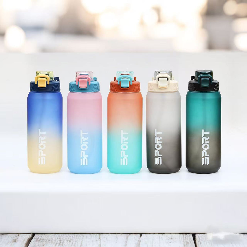 Custom large capacity water bottle, high-temperature resistant plastic cup, sports & fitness straw cup, men's outdoor portable water bottle flask