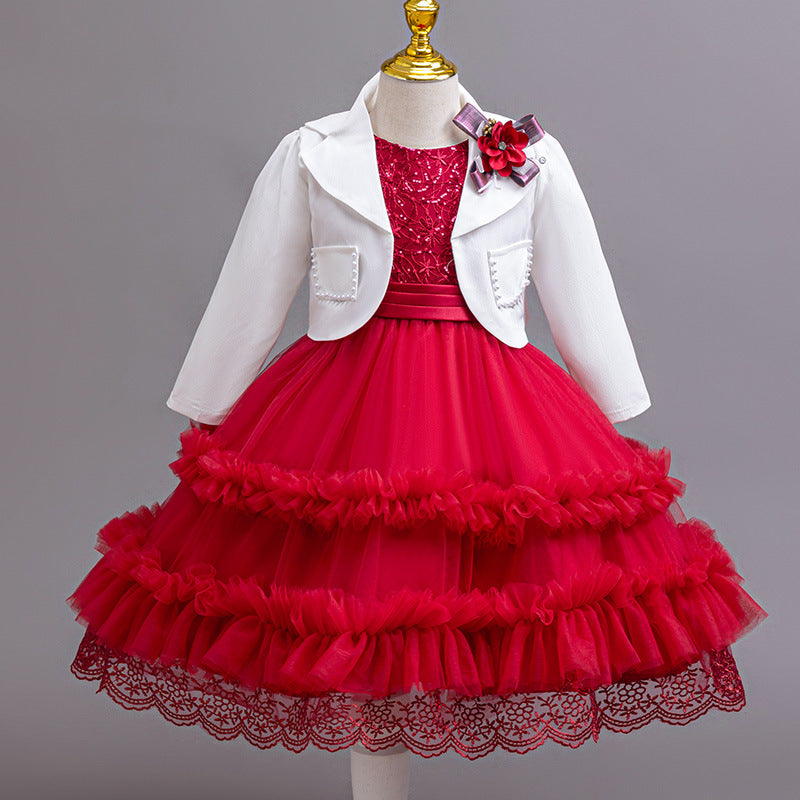 Ready-to-ship wholesale children's three-piece dress set, kids' formal gown, tulle princess dress, girls' dress, baby dress
