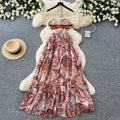 Vacation style printingtube topsexy waist dress women's summer hot girl sleeveless backless strap waist elegant long skirt