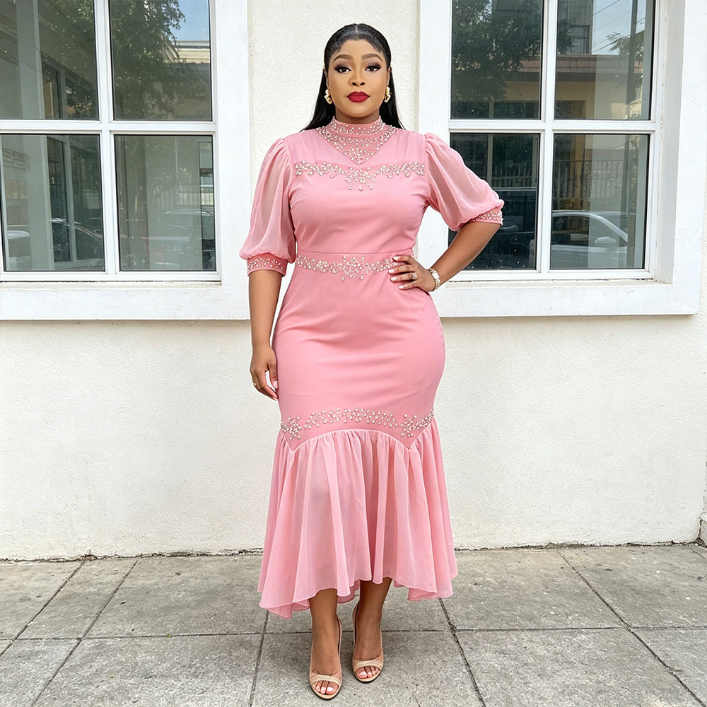 spring/summer new arrival:  cross-border chiffon patchwork dress - plus size african women's long dress