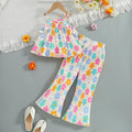 Girls' summer cami set with flared pants - dopamine floral print, ruffle collar, korean style two-piece outfit