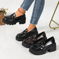 plus size high-heeled loafers  spring & fall new arrivalfashion metal chain thick sole slip-on leather shoes flats women