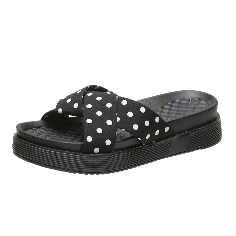 Polka dot sandals women's ins trend 2023 summer korean style fashionable outdoor wear thick sole crossover beach slippers non-slip