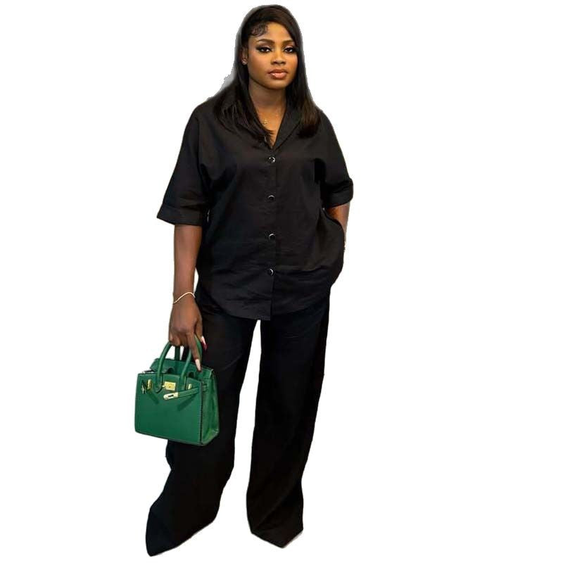 Cross-border African women's casual two-piece set, loose cardigan, versatile top, casual wide-leg trousers, cross-American suit, women