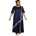 Aliexpress  cross-border supply african plus size european and american women's clothing colorfulstripesdress with headscarf