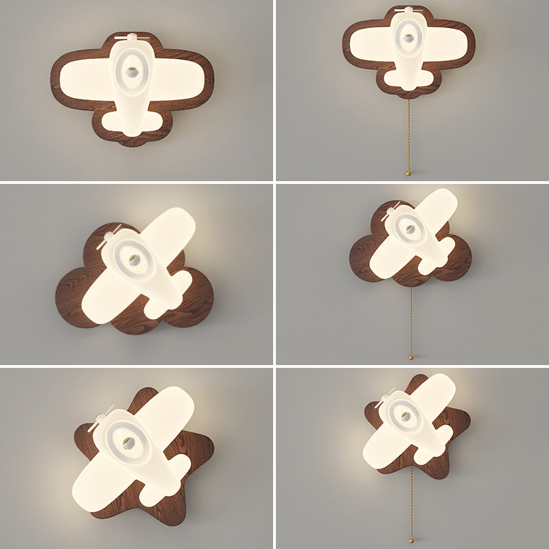 Wall lamp simple modern creative cloud plane children's room wall lamp log wind bedroom bedside ambient lamp