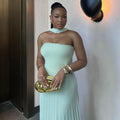 European and american cross-border women's fashion:  summer new arrivals - sweet and fresh bandeau high-waisted slimming pleated maxi dress