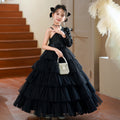 Girls' formal dresses princess gowns high-end little host runway fashion european and american black performance costumes light luxury hepburn style dresses for girls