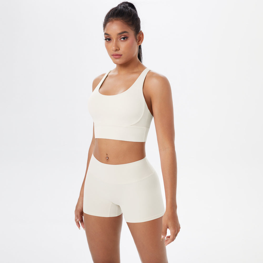 New arrival: barely-there brushed nylon yoga set - criss-cross back sports bra & quick-dry, figure-hugging, butt-lifting workout outfit