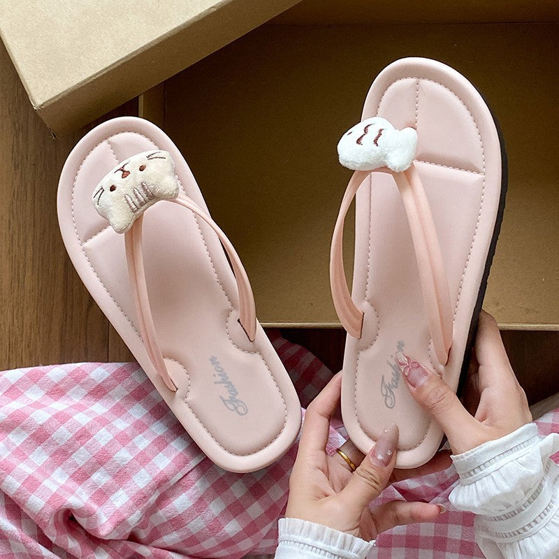 Cute cartoon catfish flip-flops women's outer wear non-slip flip-flops women's soft bottom beach shoes indoor home slippers