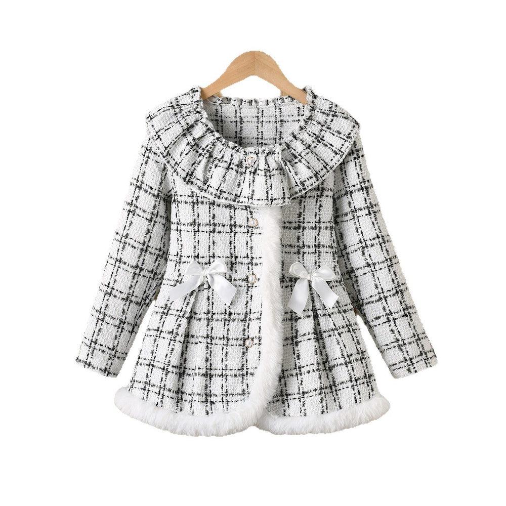 Exportgirl small fragrant outwear round neck lacestuffed skirt plaid pattern skirt kidsfall and winteroutwear skirt