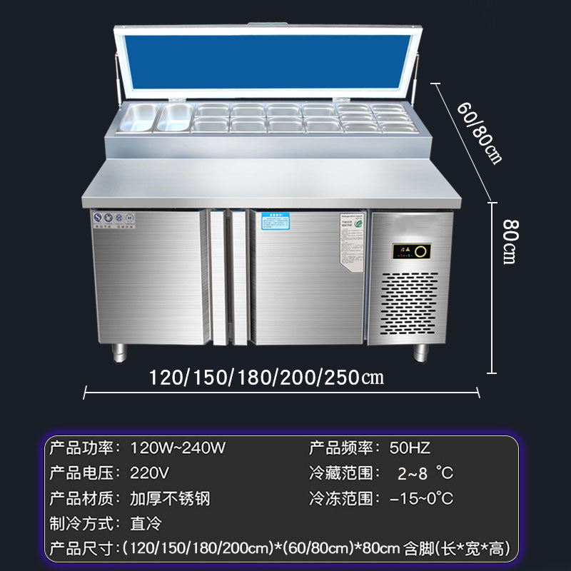 Freezer pizza sprinkling table slotted salad table commercial fruit dessert freezer refrigerated display cabinet operating table