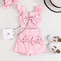european and american cross-border ins hot-selling fashion flutter sleeve top with bow + bowknot skirt set