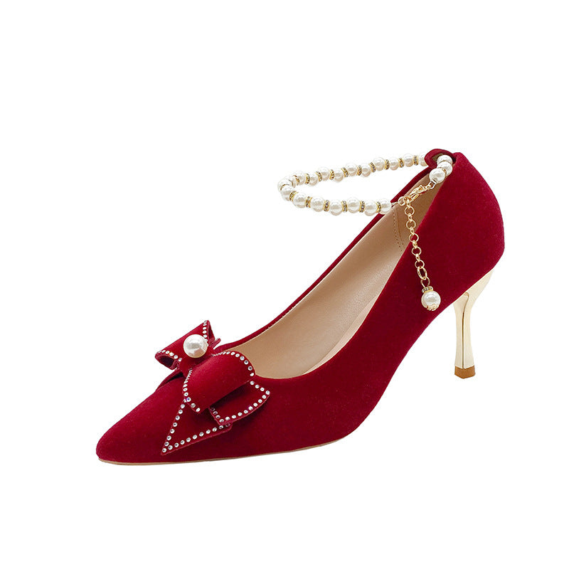 Red wedding shoes for women, spring 2023 new collection, bridal shoes, chunky heel toasting shoes, comfortable for pregnant women, convertible style