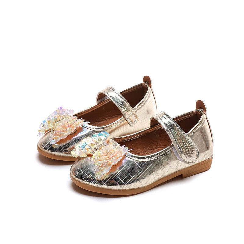 Girls'  spring new bowknot soft sole princess leather shoes for mid-to-large children - wholesale magic tape closure kids' shoes (direct from manufacturer)