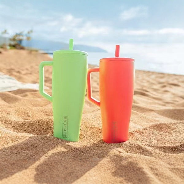 40oz jumbo ice cup 304 stainless steel with straw thermos cup outdoor portable handle car cup