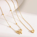 Amazon's new fashionable heart & butterfly double-layer necklace - women's heart-shaped pendant rice bead choker
