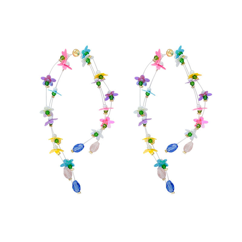Summer vacation style colorful flower tassel earrings sweet girl slimming look long earrings popular same style jewelry wholesale