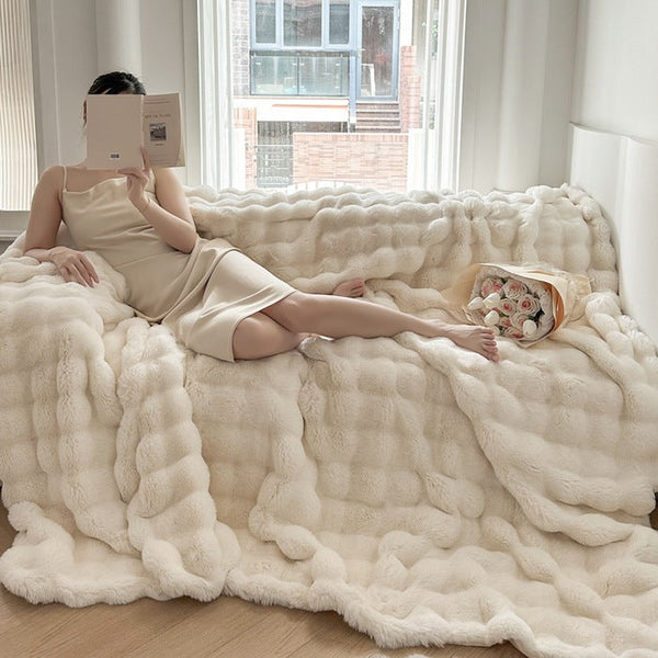 Lady Miss | Autumn and Winter Thickened Warm Imitation Fur Rabbit Plush Blanket Sofa Blanket Nap Blanket