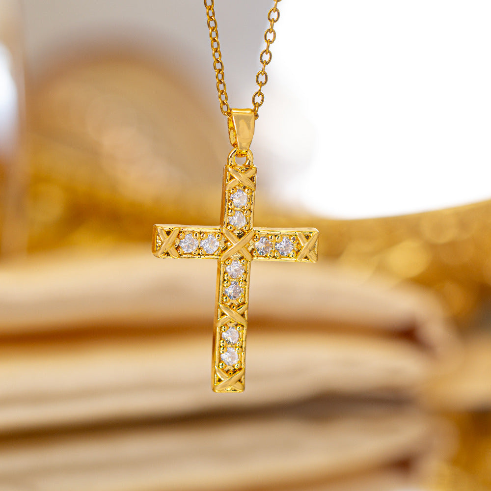 popular copper micro-embedded accessible luxury cross necklace for women fashioneasiest for matchelegant non-fading clavicle chain jewelry