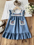 cross-border e-commerce vintage lace girls' dress - embroidered lace, small pockets, beach vacation dress