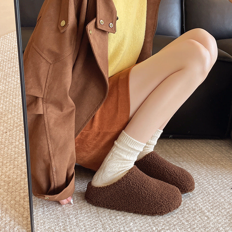 New arrival lambswool slippers for women outwearthick solepetitesheel toe kick plus fleece-linedheattechcouple cotton slippers