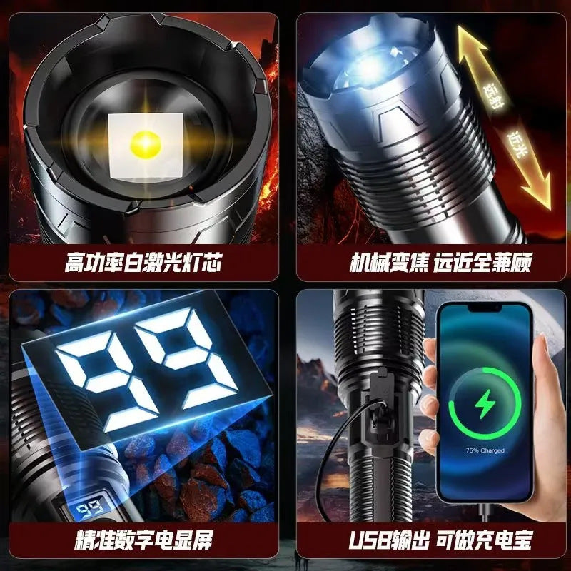 Cross-border XHP70 flashlight USB charging telescopic zoom power display outdoor strong light multi-function flashlight